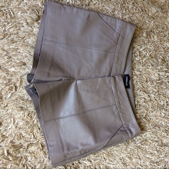 Bebe Shorts Bebe Taupe Genuine Leather Shorts Poshmark
